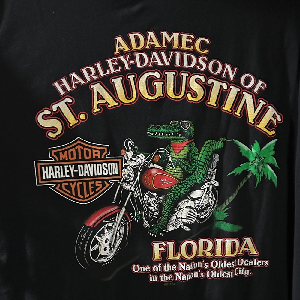 Harley-Davidson Black T-Shirt with Red Motorcycle and Alligator Graphic